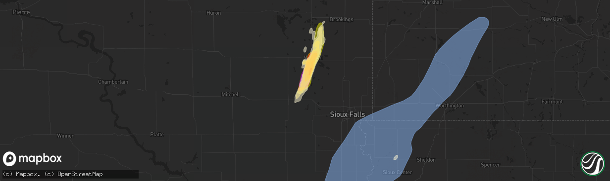 Hail map in Montrose, SD on October 23, 2022