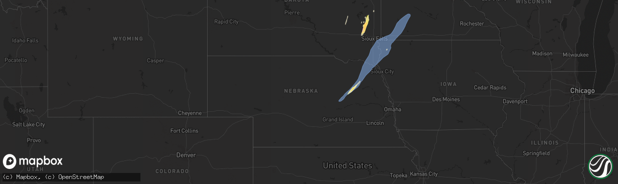 Hail map in Nebraska on October 23, 2022