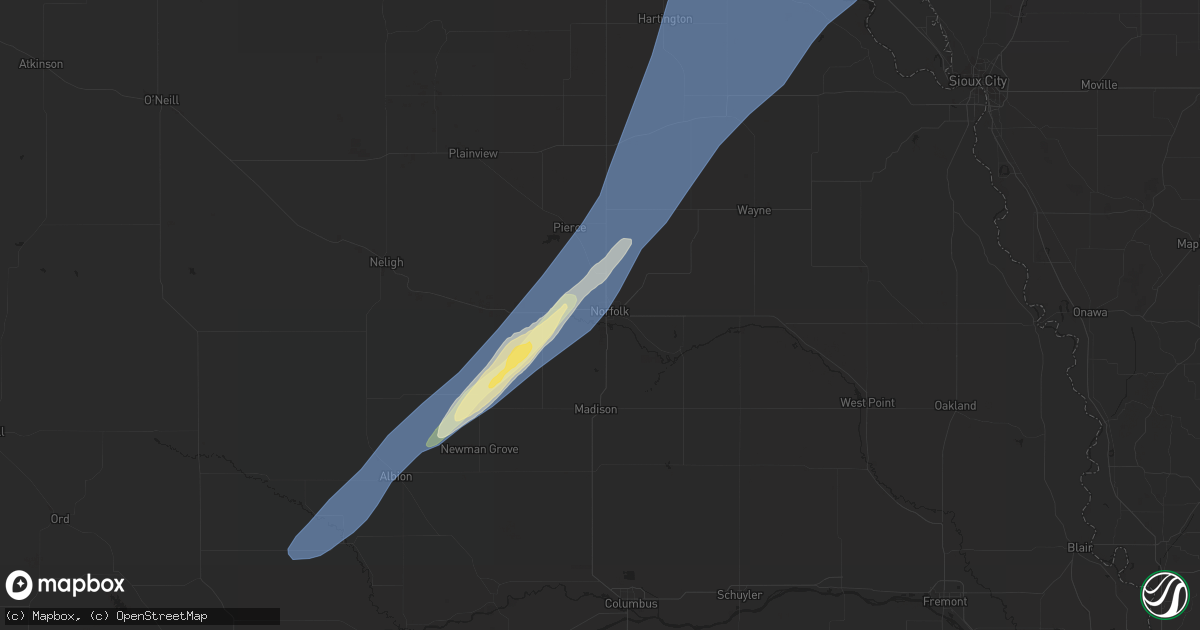 Hail map in Norfolk, NE on October 23, 2022