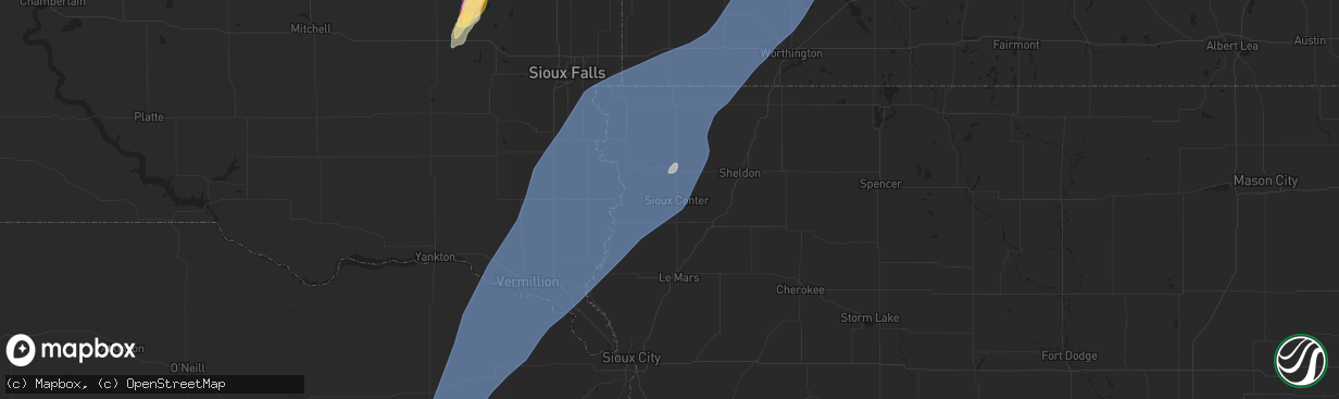 Hail map in Sioux Center, IA on October 23, 2022