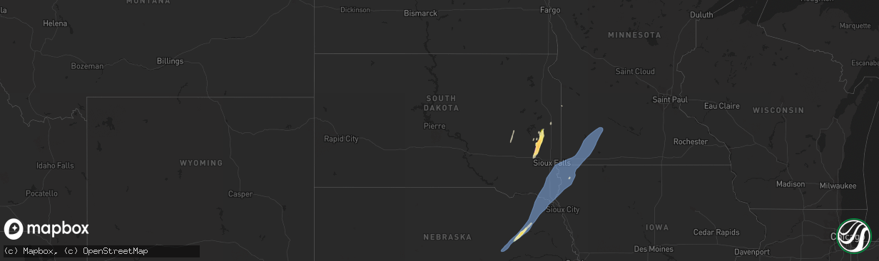 Hail map in South Dakota on October 23, 2022