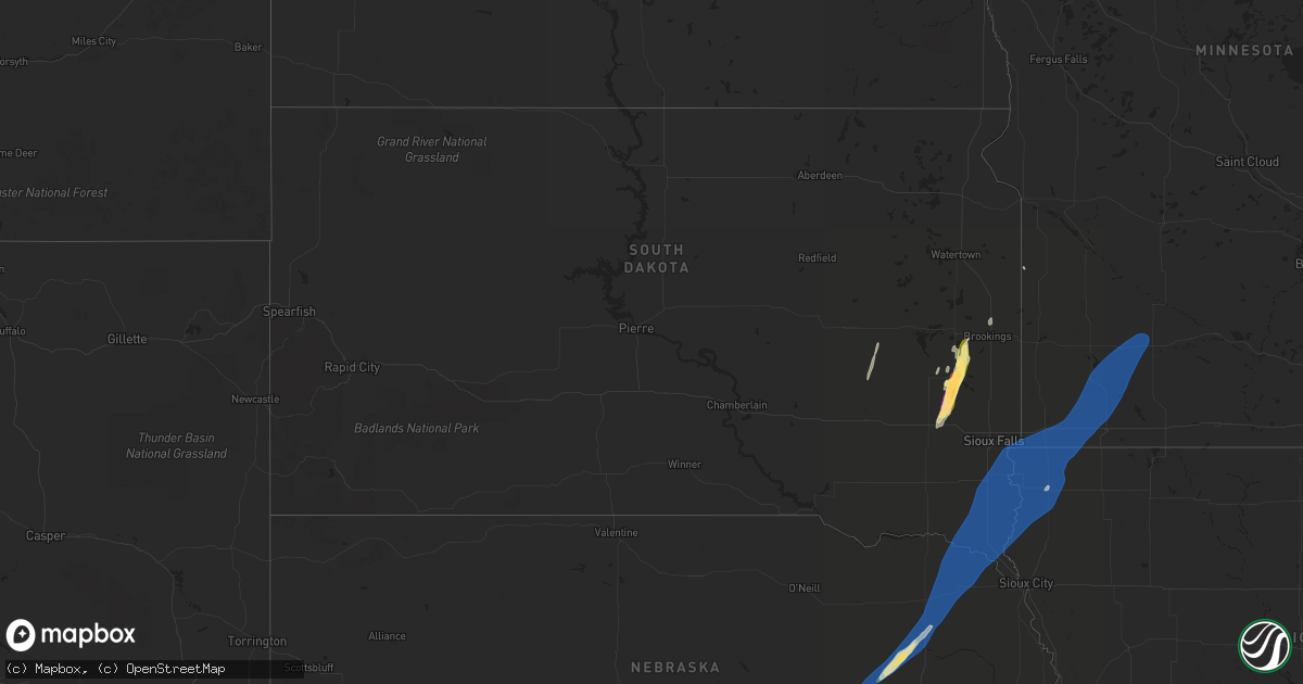 Hail map in South Dakota on October 23, 2022