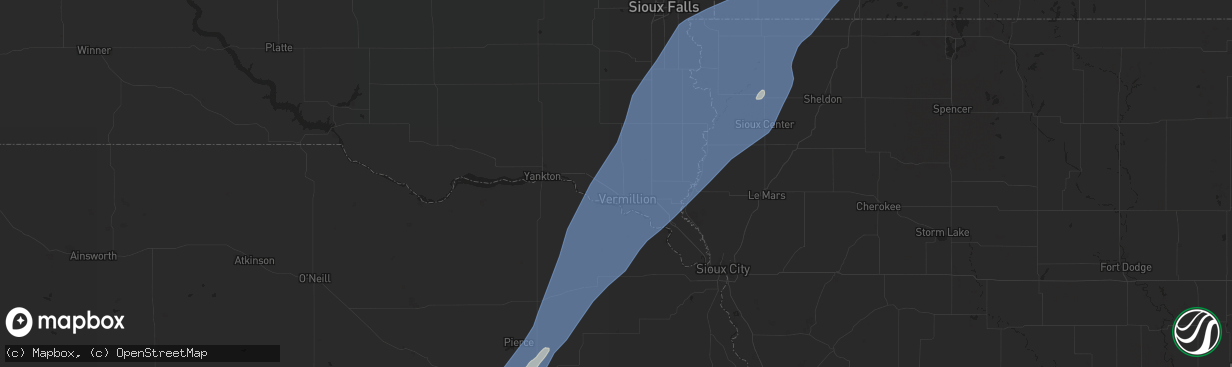 Hail map in Vermillion, SD on October 23, 2022