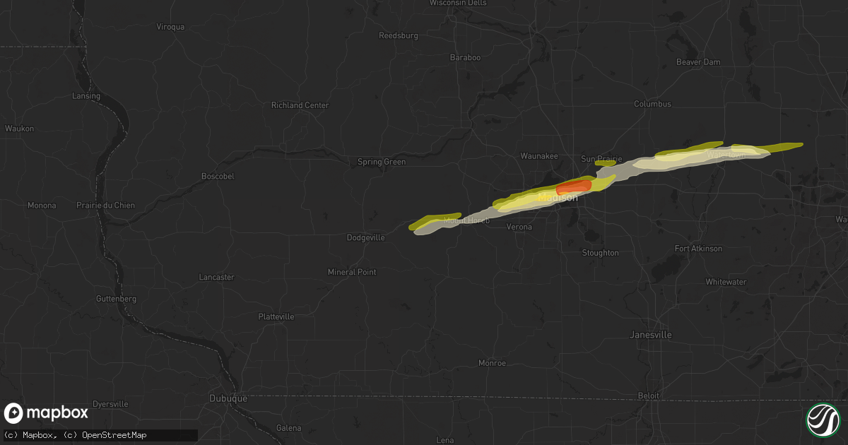 Hail map in Barneveld, WI on October 23, 2023