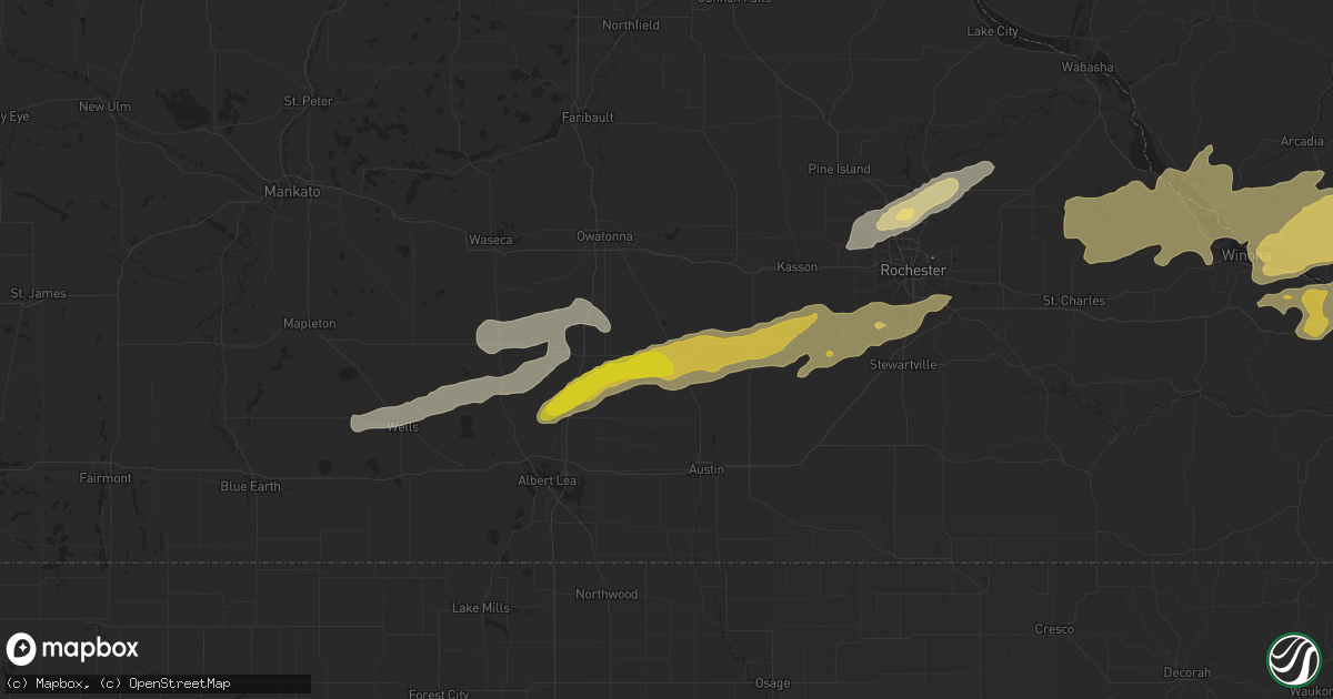 Hail map in Blooming Prairie, MN on October 23, 2023
