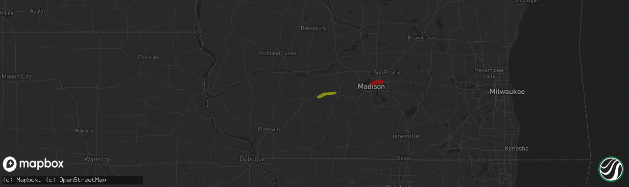 Hail map in Ridgeway, WI on October 23, 2023