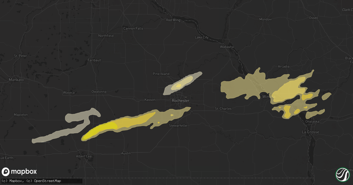 Hail map in Rochester, MN on October 23, 2023