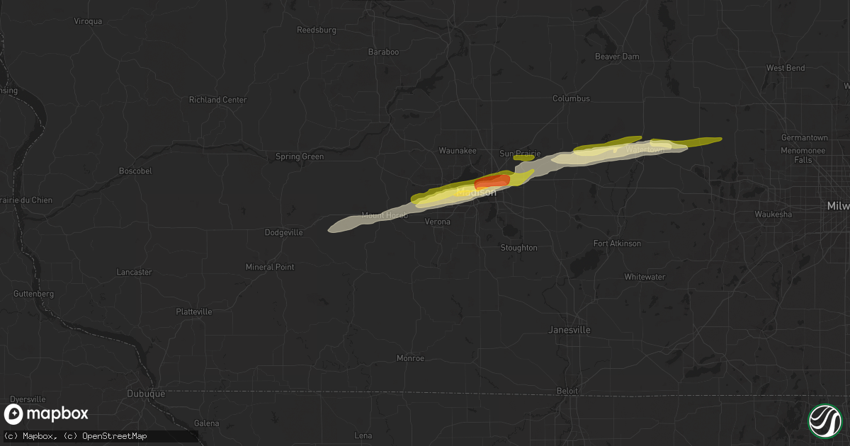Hail map in Verona, WI on October 23, 2023