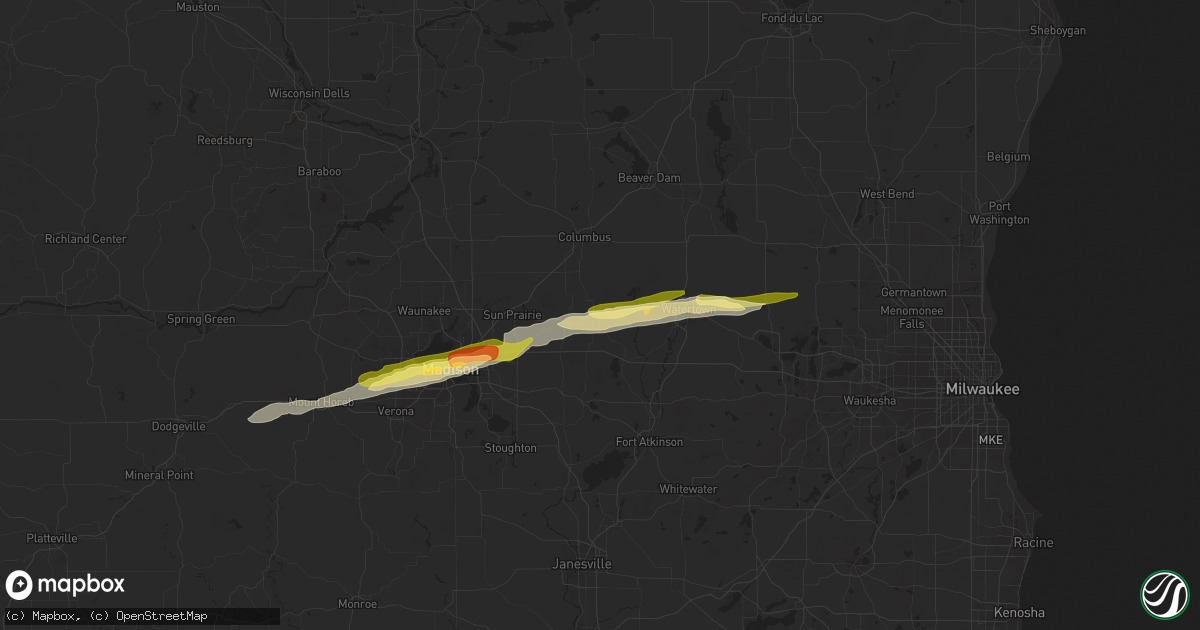 Hail map in Waterloo, WI on October 23, 2023