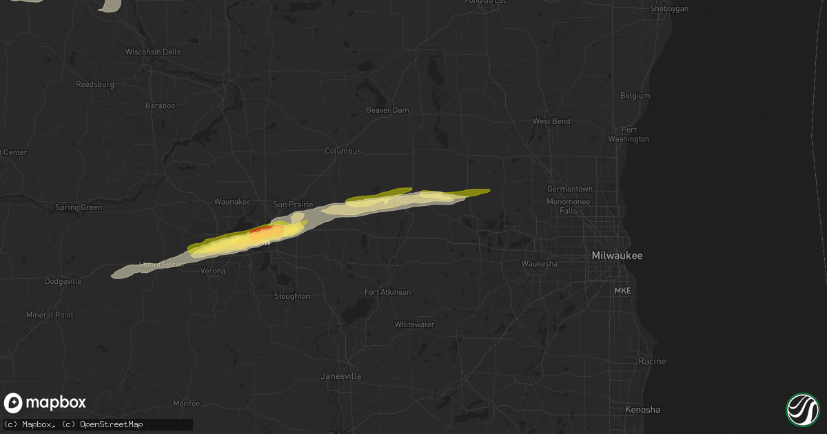Hail map in Watertown, WI on October 23, 2023