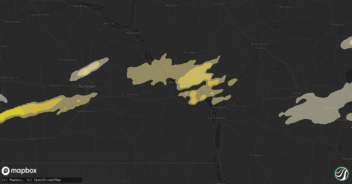 Hail map in Winona, MN on October 23, 2023