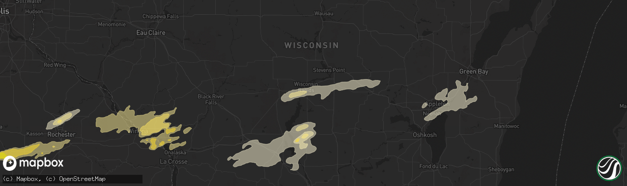 Hail map in Wisconsin Rapids, WI on October 23, 2023