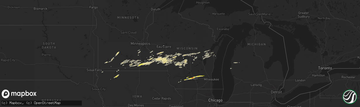 Hail map in Wisconsin on October 23, 2023