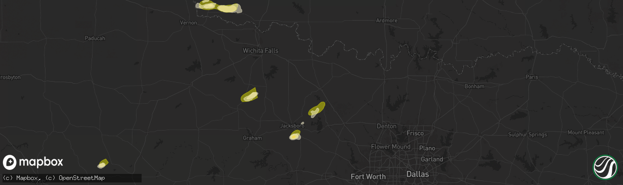 Hail map in Bowie, TX on October 23, 2025