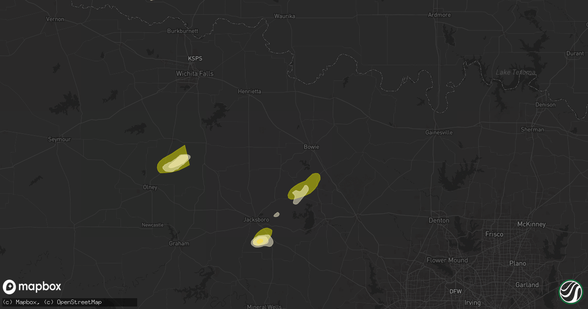 Hail map in Bowie, TX on October 23, 2025