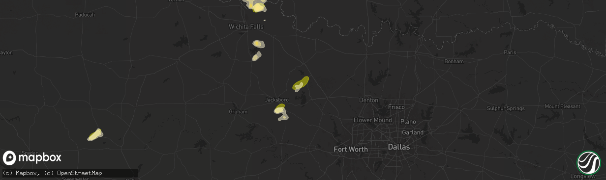 Hail map in Chico, TX on October 23, 2025