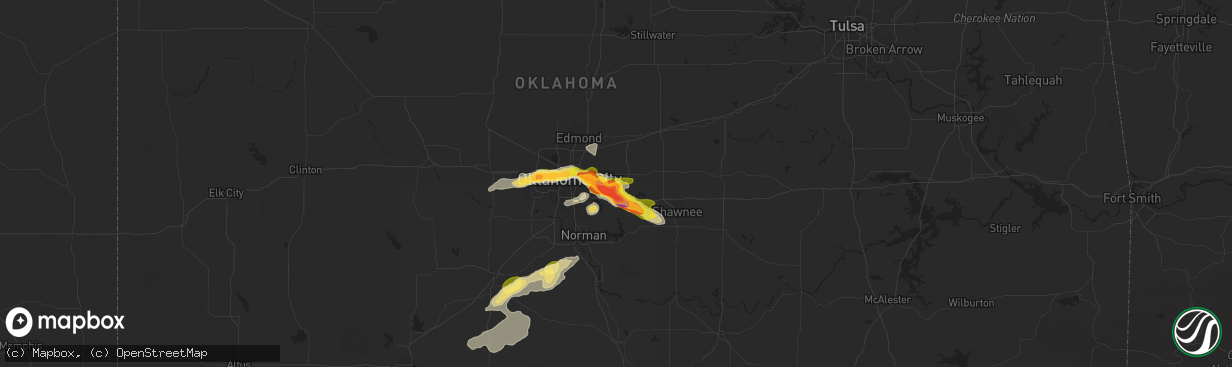 Hail map in Choctaw, OK on October 23, 2025