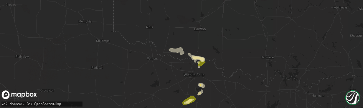 Hail map in Grandfield, OK on October 23, 2025