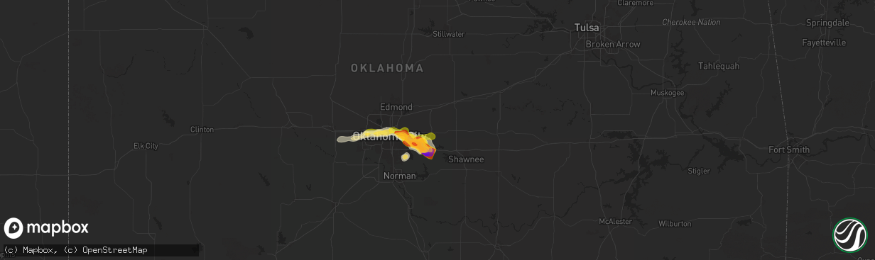 Hail map in Harrah, OK on October 23, 2025