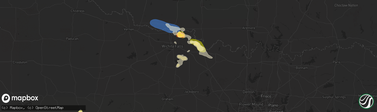 Hail map in Henrietta, TX on October 23, 2025