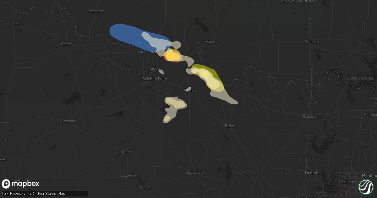 Hail map in Henrietta, TX on October 23, 2025