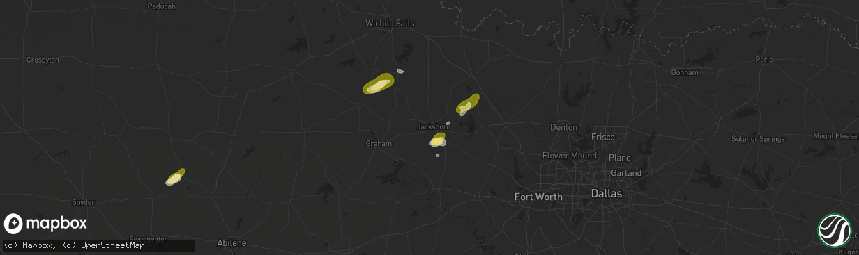 Hail map in Jacksboro, TX on October 23, 2025