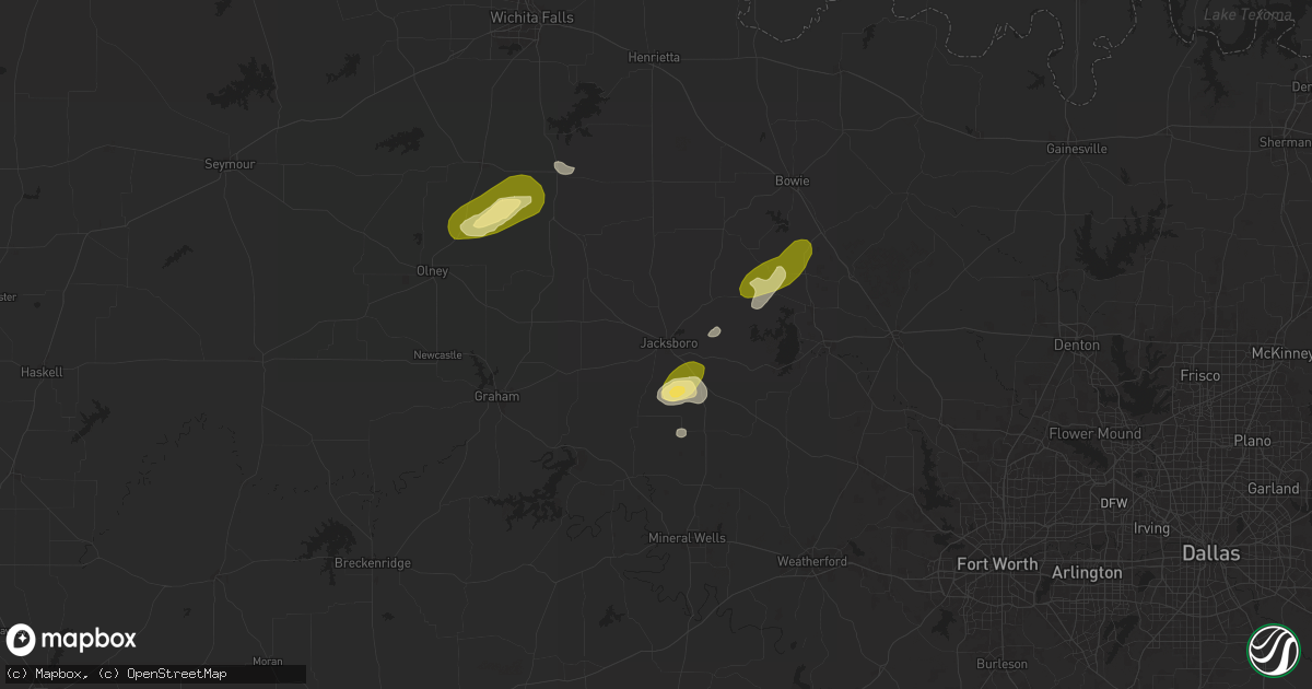 Hail map in Jacksboro, TX on October 23, 2025