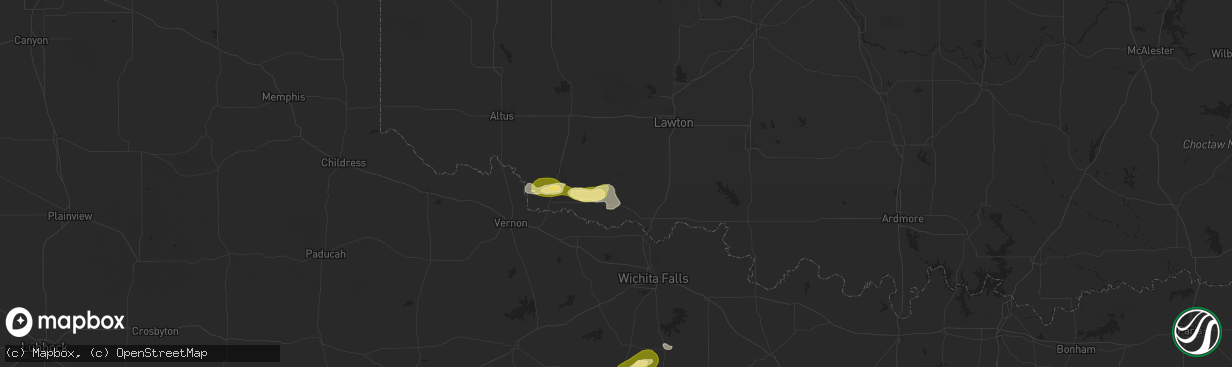 Hail map in Loveland, OK on October 23, 2025