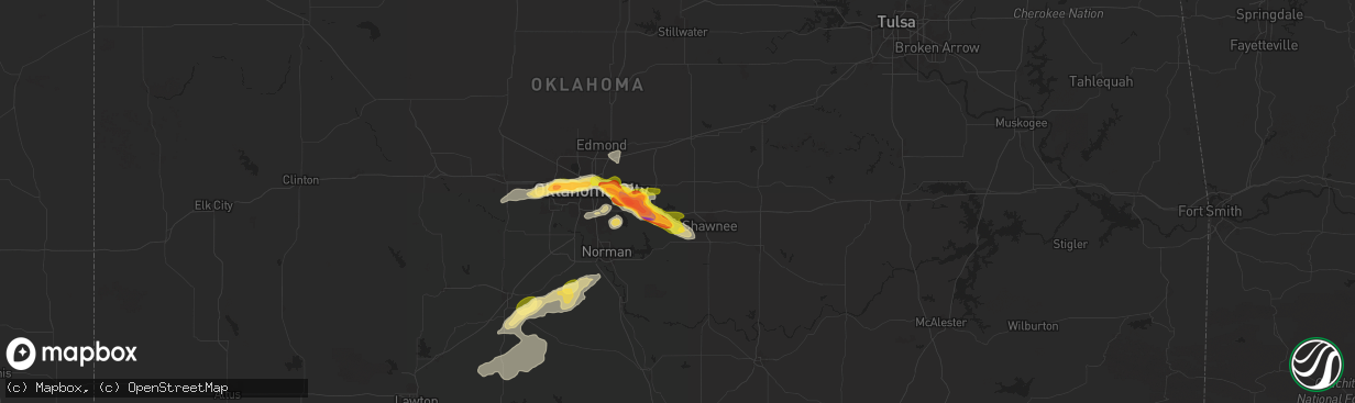 Hail map in Mcloud, OK on October 23, 2025