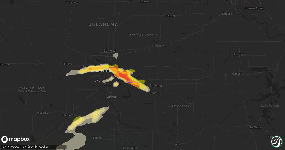 Hail map in Mcloud, OK on October 23, 2025