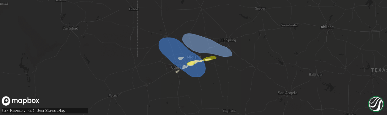 Hail map in Midland, TX on October 23, 2025
