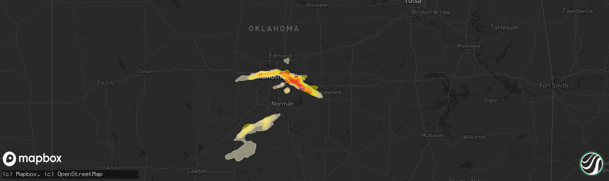 Hail map in Newalla, OK on October 23, 2025