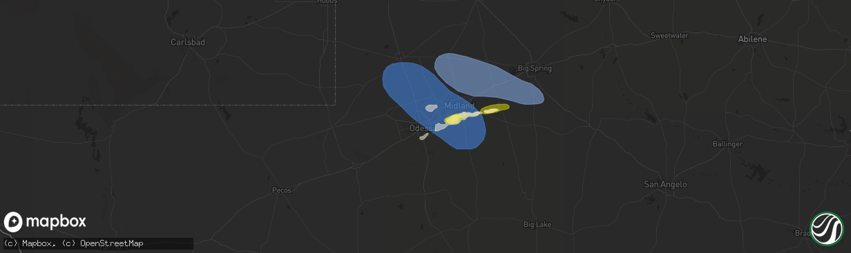 Hail map in Odessa, TX on October 23, 2025