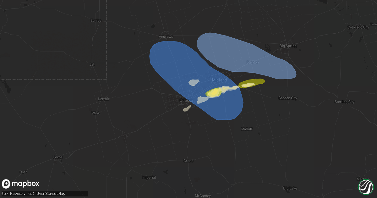 Hail map in Odessa, TX on October 23, 2025