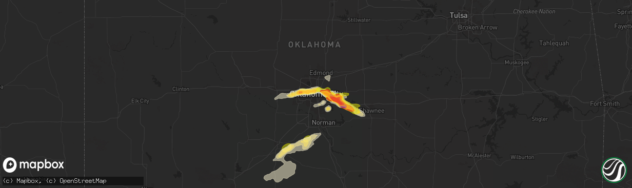 Hail map in Oklahoma City, OK on October 23, 2025
