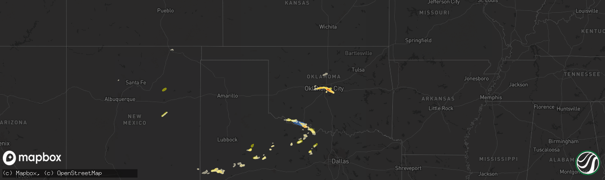 Hail map in Oklahoma on October 23, 2025