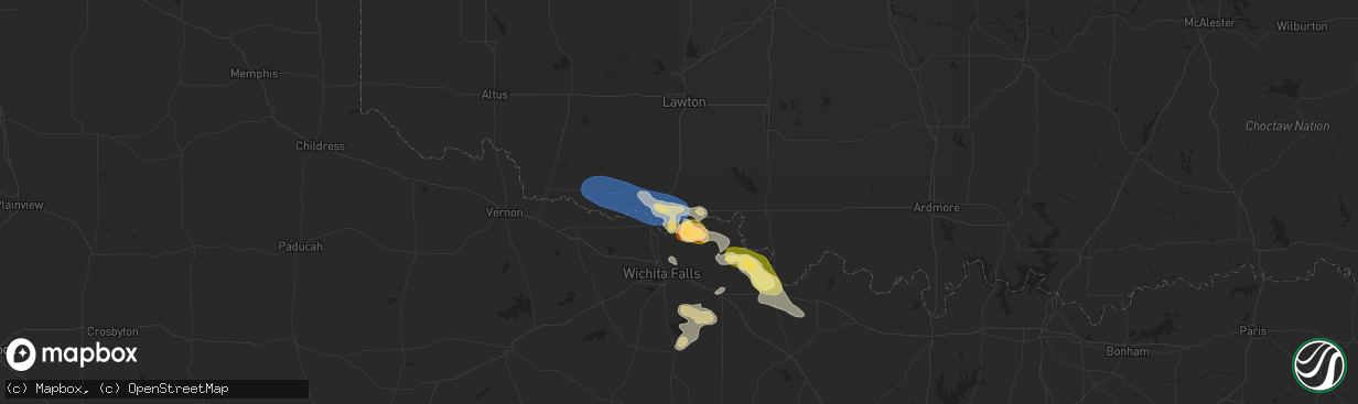 Hail map in Randlett, OK on October 23, 2025