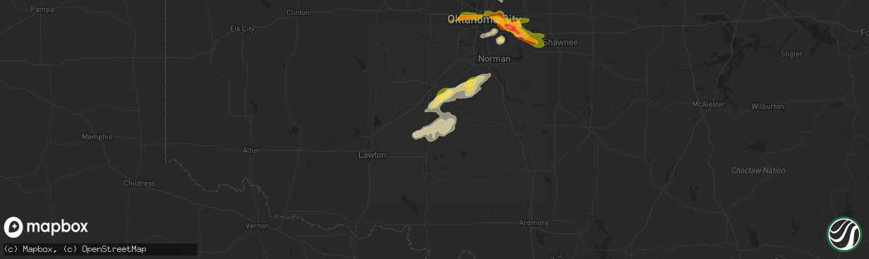 Hail map in Rush Springs, OK on October 23, 2025