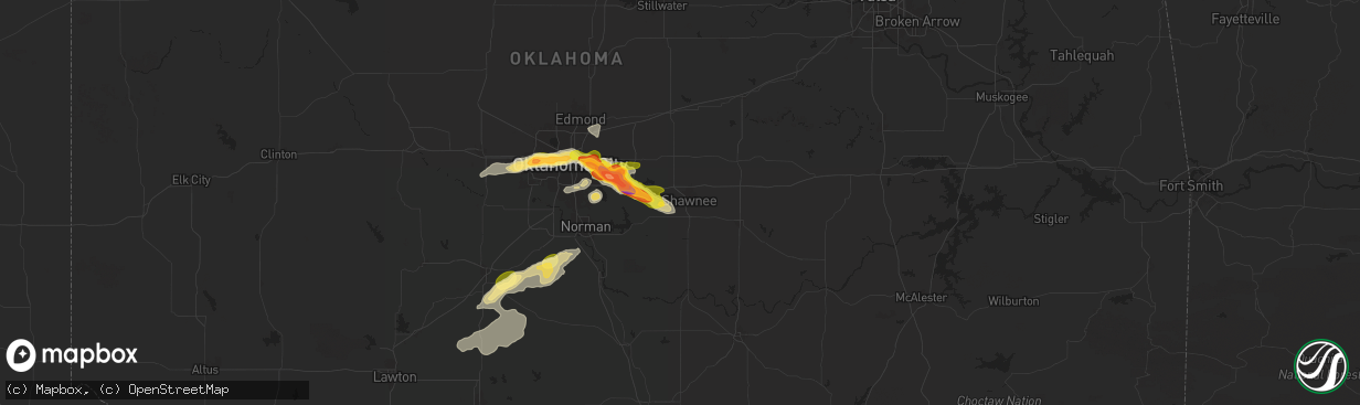 Hail map in Shawnee, OK on October 23, 2025
