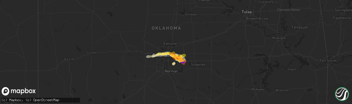 Hail map in Spencer, OK on October 23, 2025