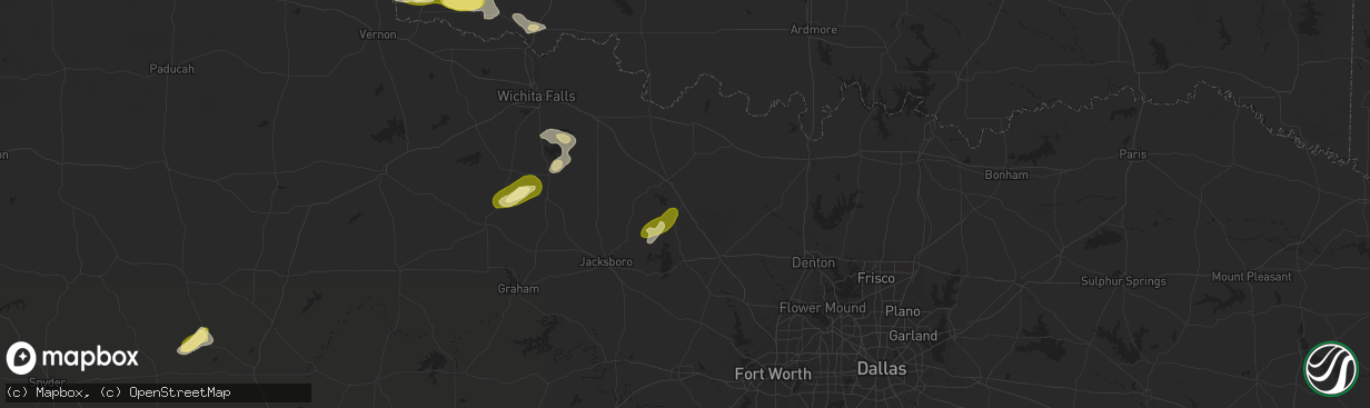 Hail map in Sunset, TX on October 23, 2025