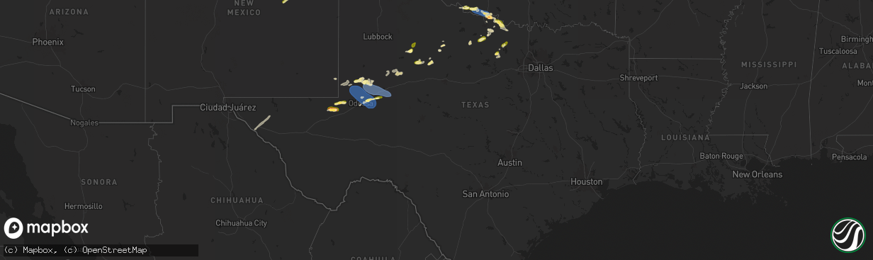 Hail map in Texas on October 23, 2025