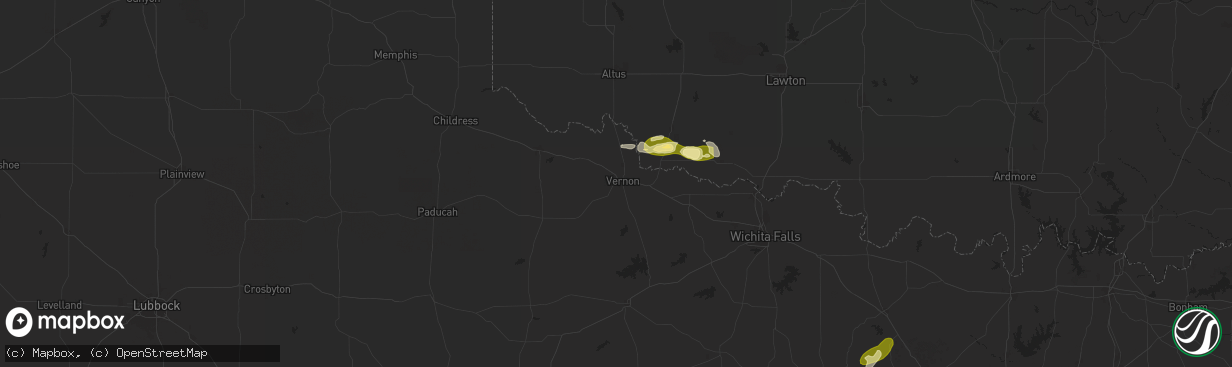 Hail map in Vernon, TX on October 23, 2025