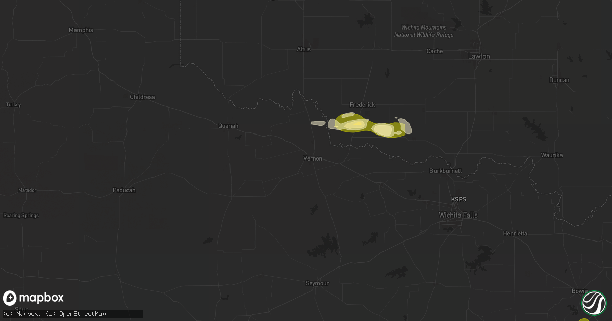 Hail map in Vernon, TX on October 23, 2025