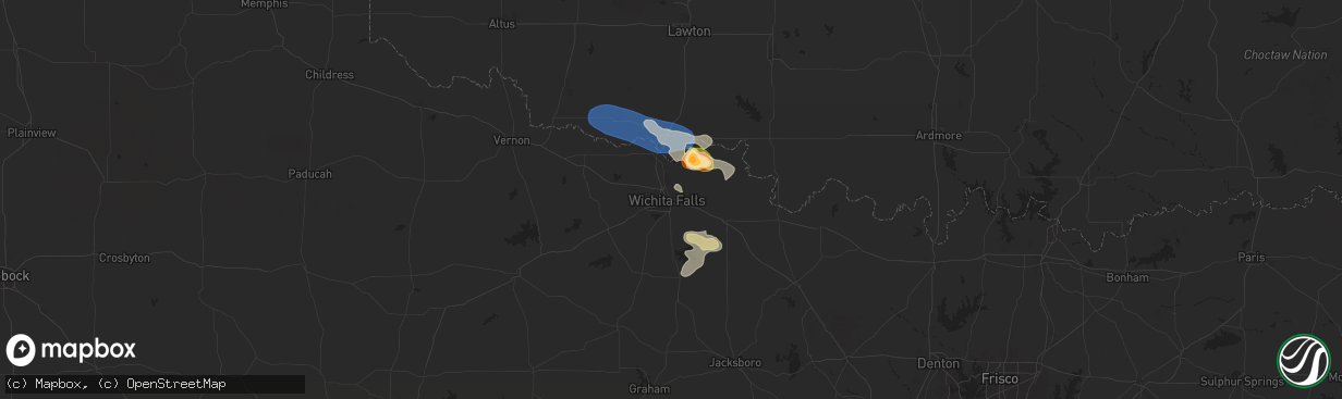 Hail map in Wichita Falls, TX on October 23, 2025