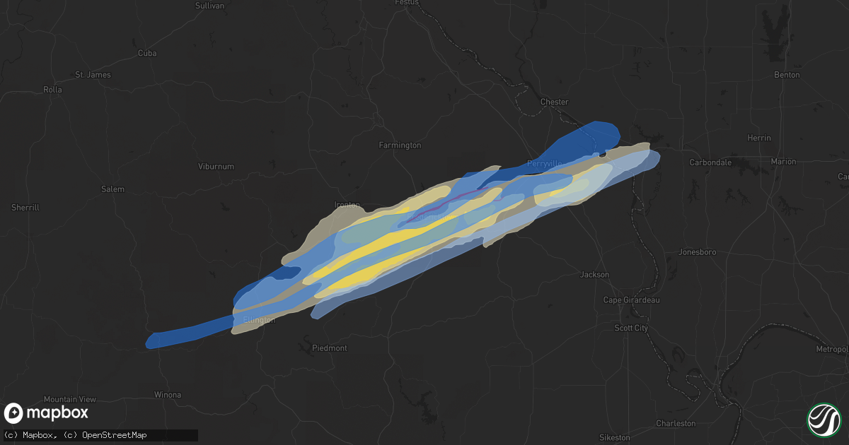 Hail map in Fredericktown, MO on October 24, 2021