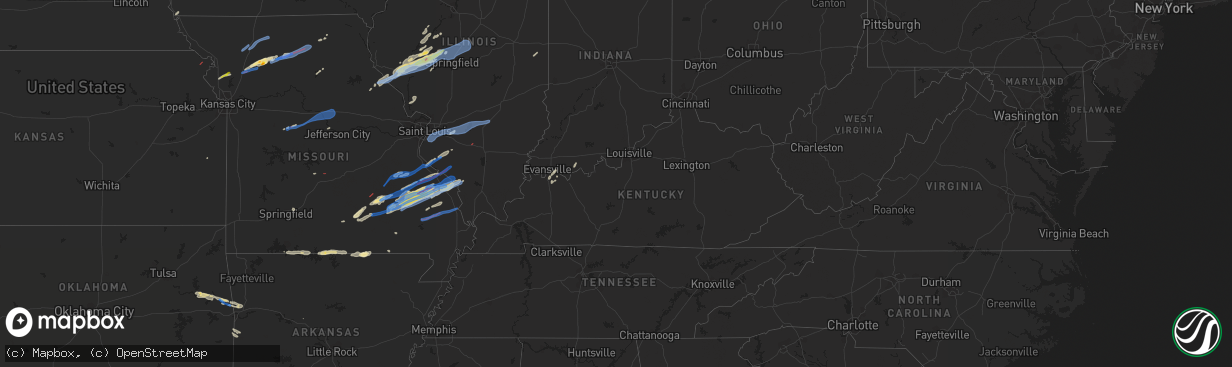 Hail map in Kentucky on October 24, 2021
