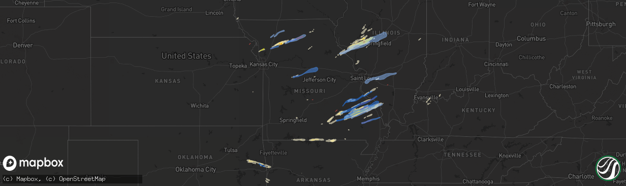 Hail map in Missouri on October 24, 2021