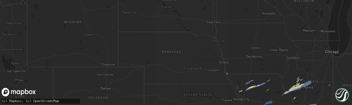 Hail map in Nebraska on October 24, 2021