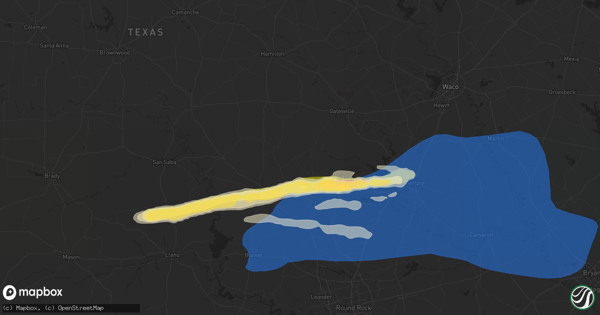 Hail map in Copperas Cove, TX on October 24, 2022
